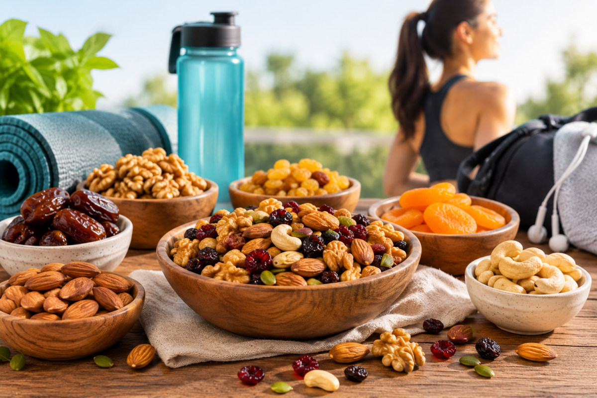 Best dry fruits for energy including almonds, walnuts, dates, raisins and mixed nuts for an active lifestyle