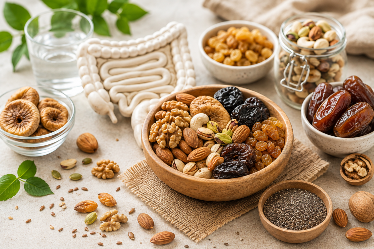 High-fibre dry fruits and nuts for healthy digestion and a balanced diet